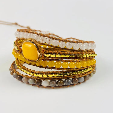 BOHO Yellow Jade Beaded Wrap Bracelet